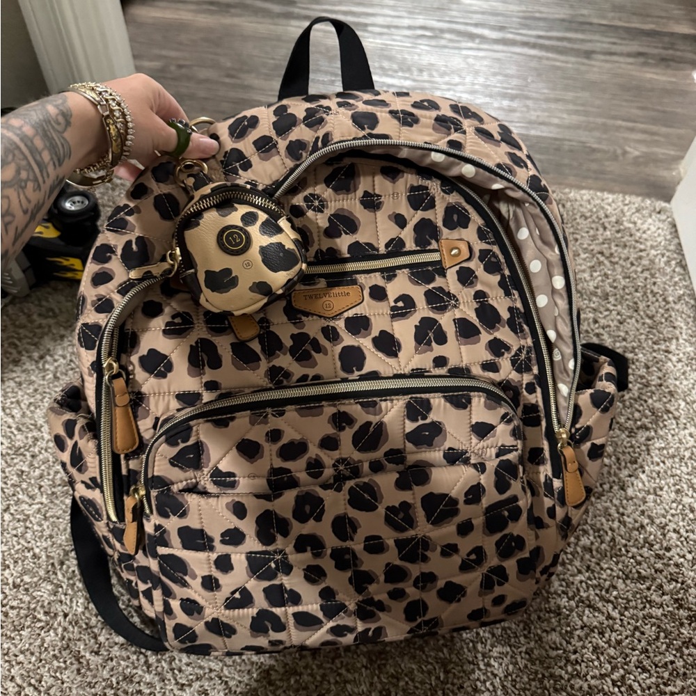 Leopard Print diaper Backpack with pacifier Pouch